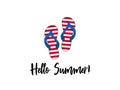 Hello Summer! Red sandals, vector isolated illustration on white background. Royalty Free Stock Photo